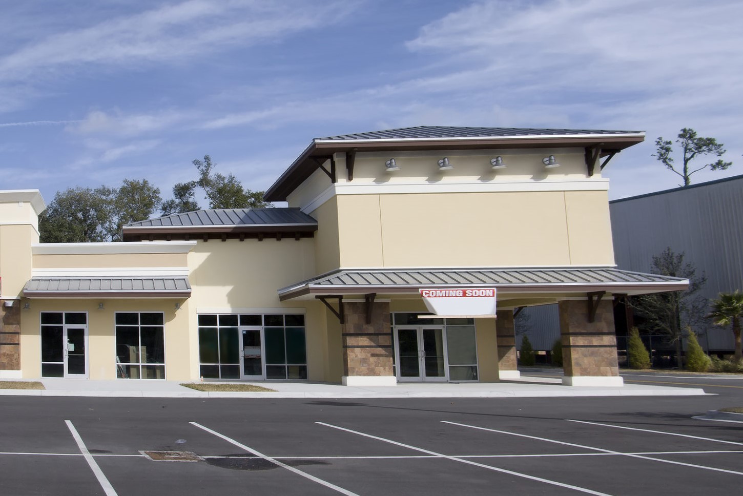Strip Mall with Standing Seam Metal Roof
