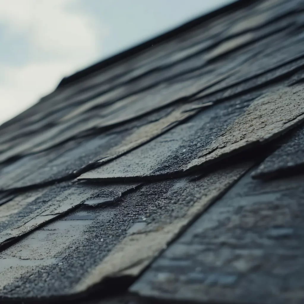 Broken and lifted asphalt shingles